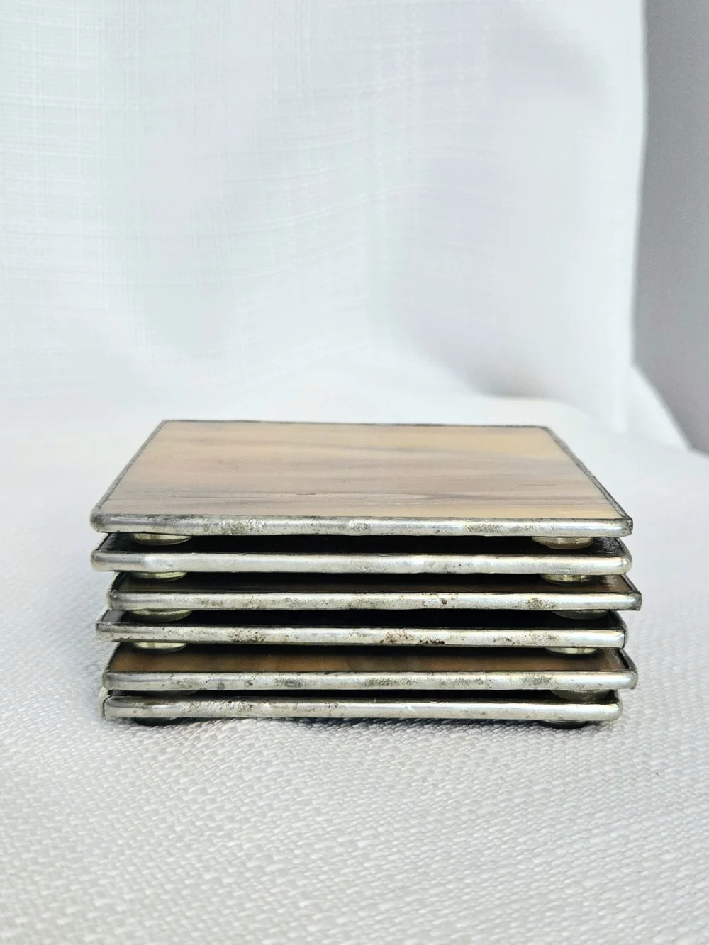 Slag Glass Coasters Stained Leaded Tan Brown 4x4
